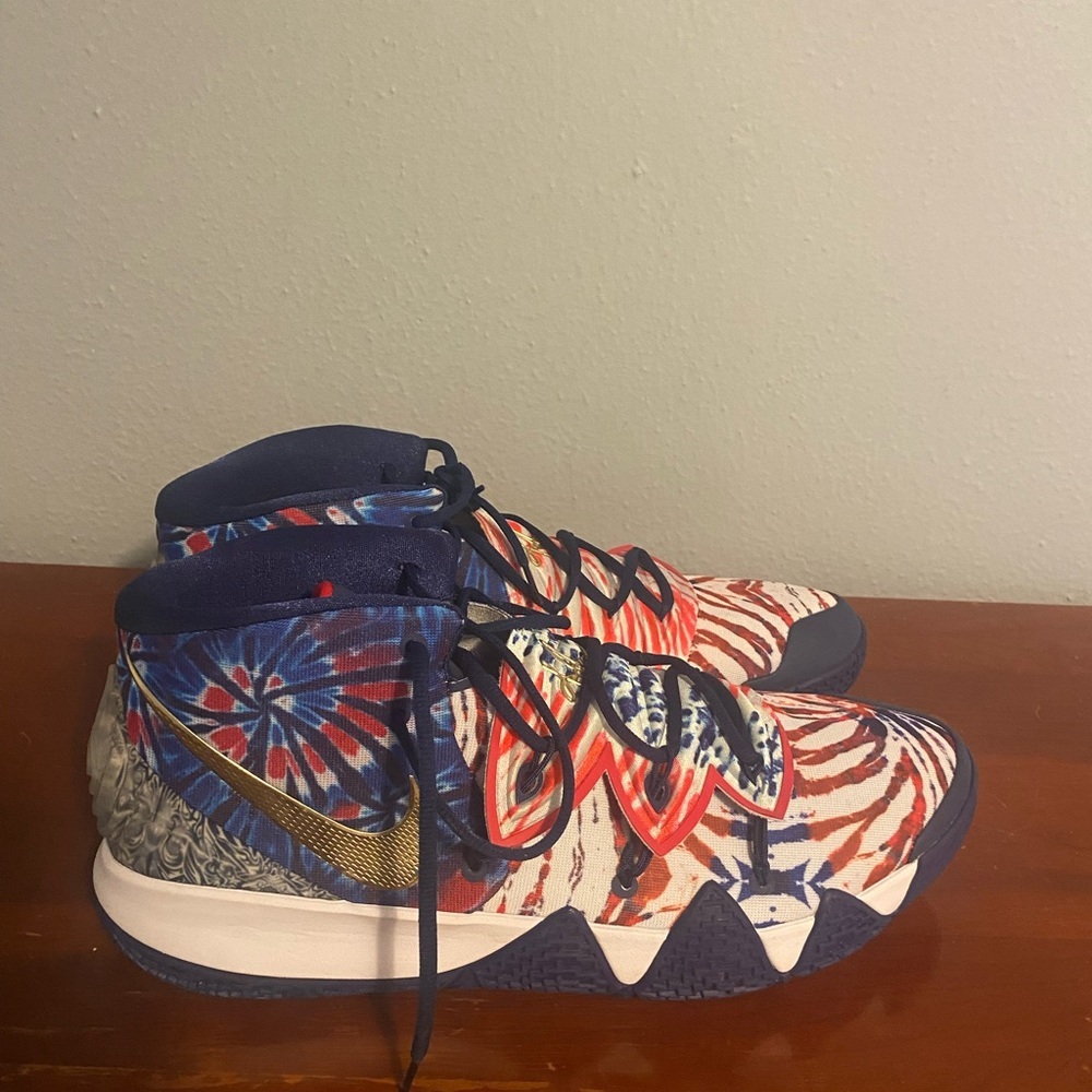 Nike Red, Blue, and Gold Athletic Shoes Nike Kyrie2